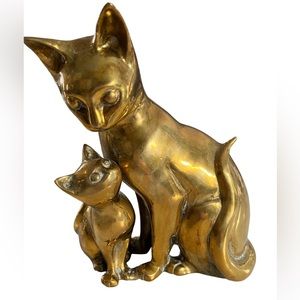 Rare vintage SOLID brass cats figurine